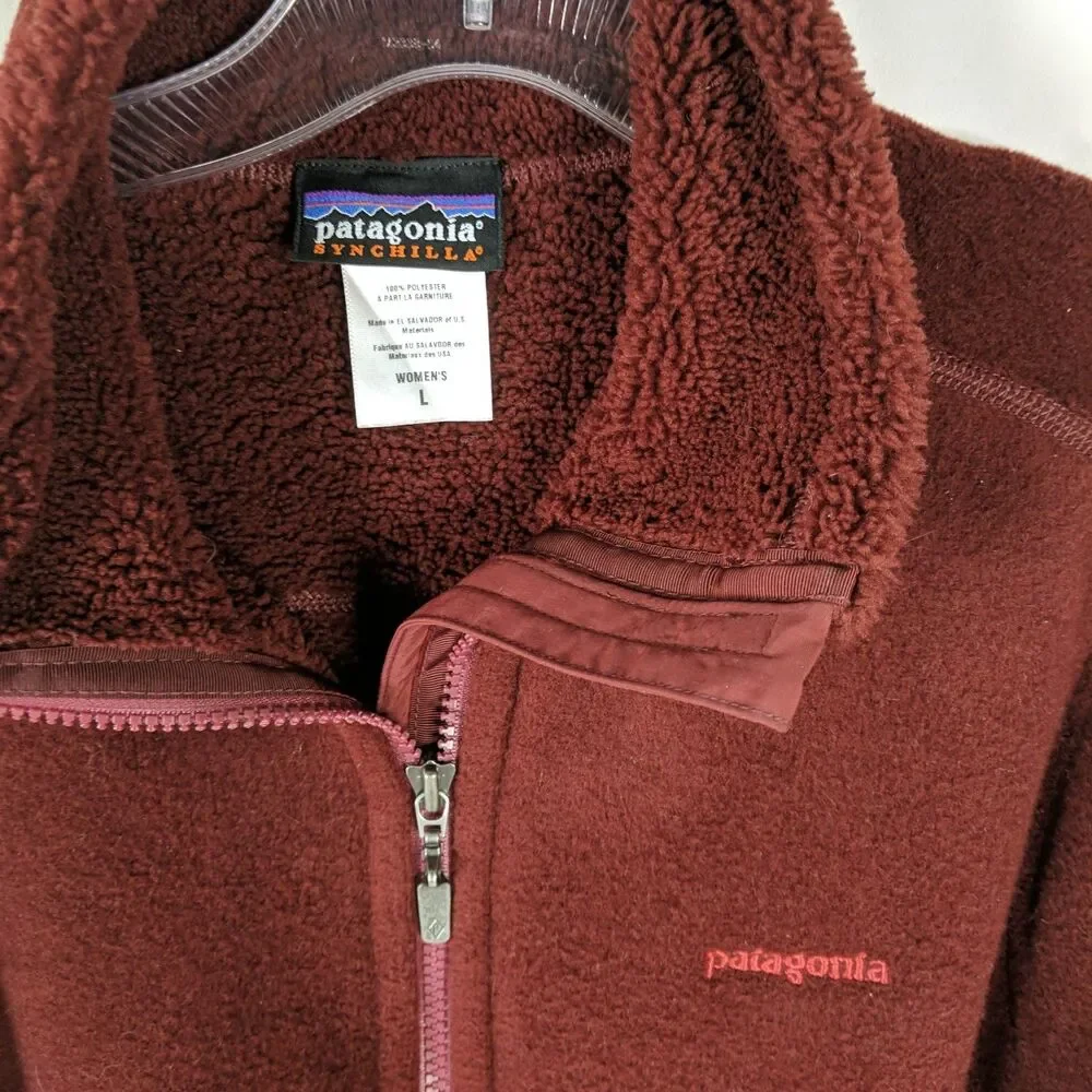 Patagonia Synchilla Women Red Full Zip Jacket Pockets Logo Size Large Fleece